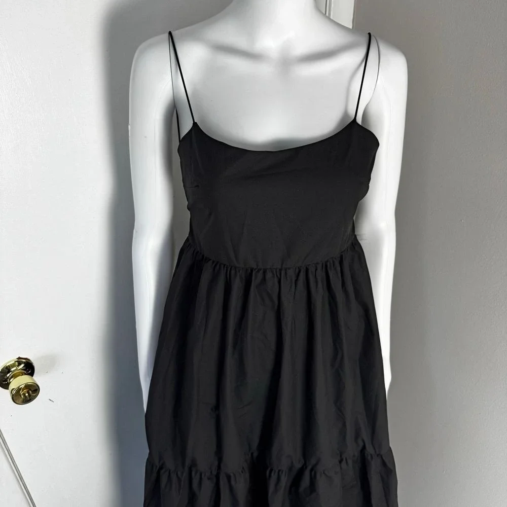 Commense Boho Pleated Solid Black Backless Tiered Evening Cocktail Maxi Dress S - Picture 10 of 13